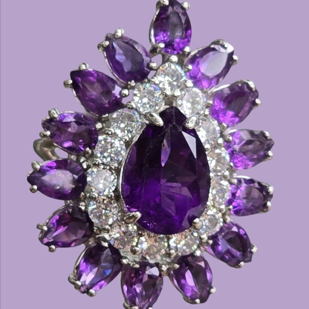 925 Sterling Silver Ring Sz 7.25 with Natural   Amethyst Gemstone